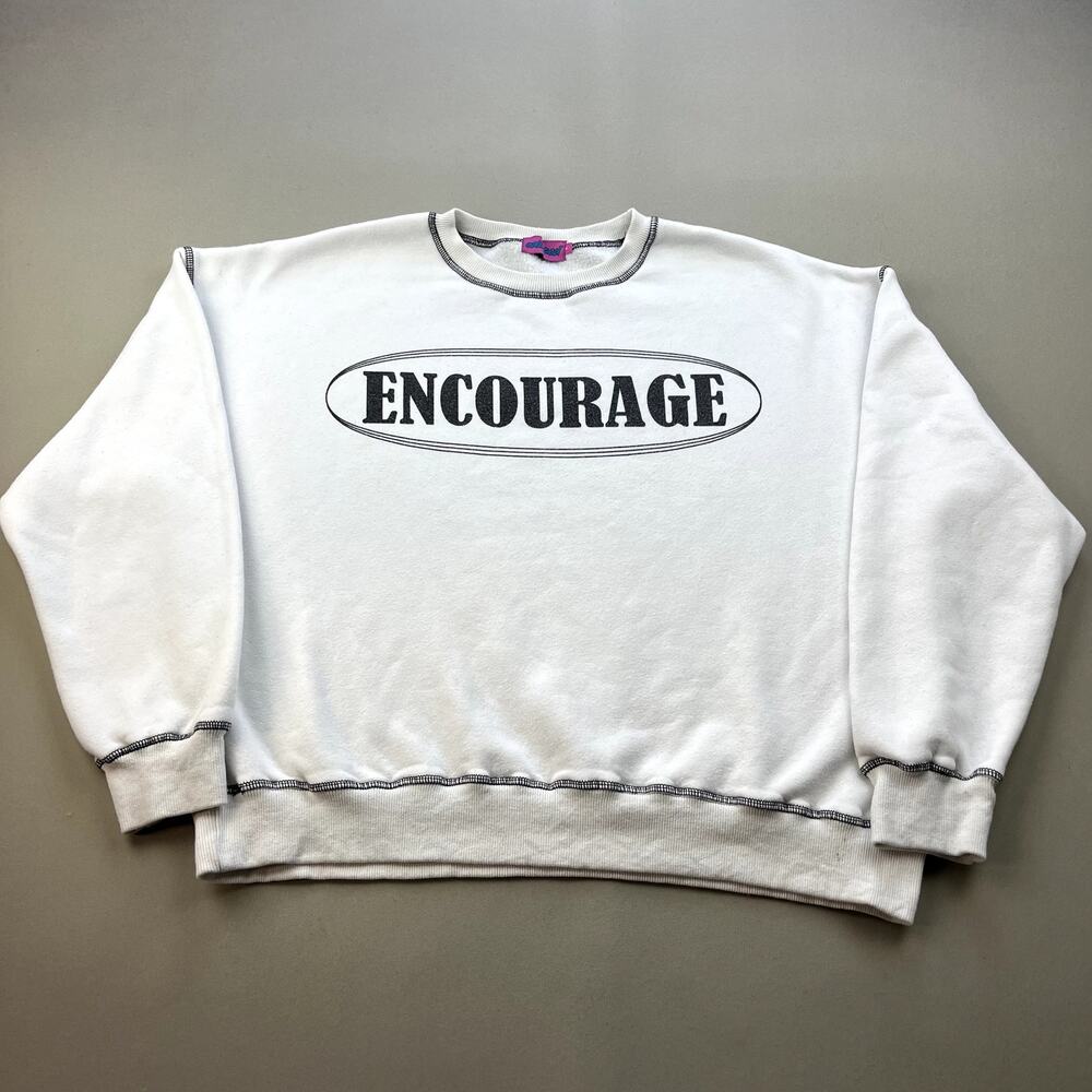 Edikted Encourage Sweatshirt Womens Small White Relaxed Boxy Fit Crewneck y2k